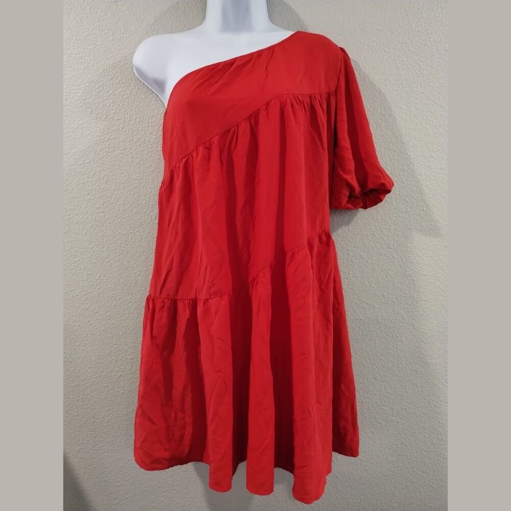Kirundo Womens Dress Size S Red One Shoulder Short Puff Sleeve Off The Shoulder